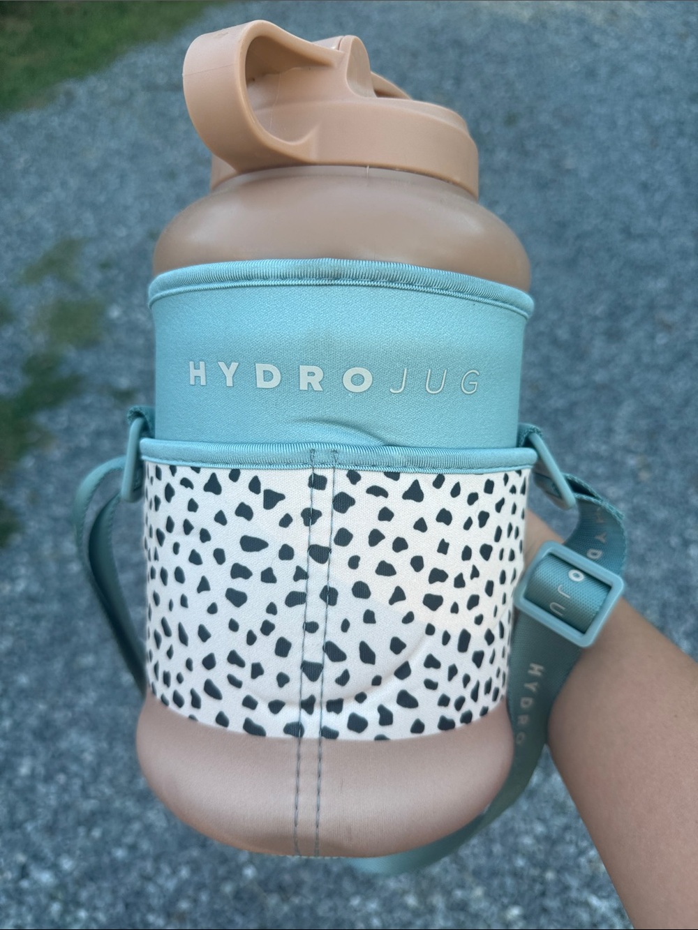HydroJug Teal Carrier with Tan Lid and Black Speckled Grip